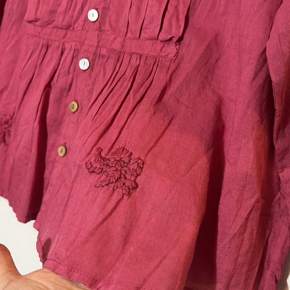 Anthropologie Kyla Seo Blouse Small Size Cotton Embroidery Pink Shirt Buttons - Picture 9 of 13
